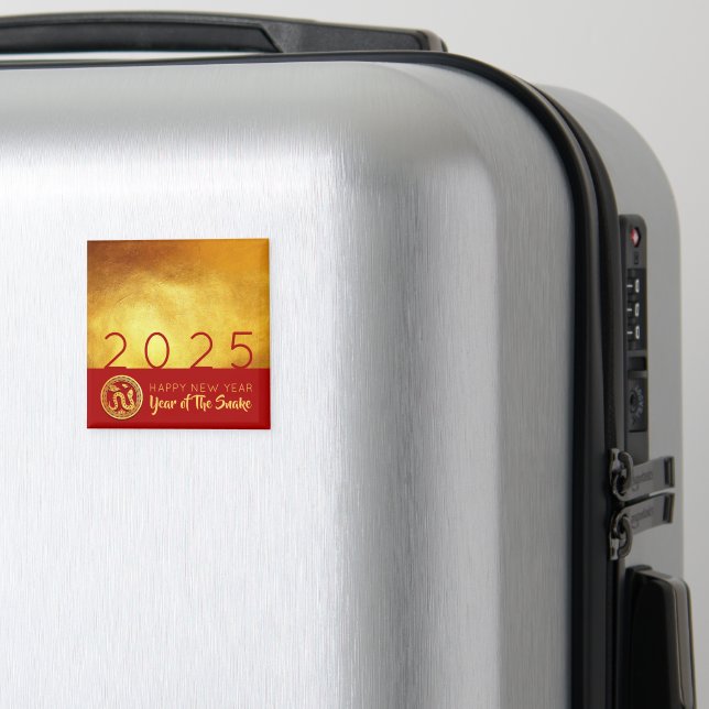 Chinese New Year Snake 2025 Red Gold SqM Magnet (In Situ (Luggage))