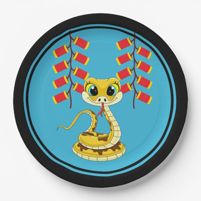 Chinese New Year Snake & Chinese Firecrackers Paper Plates (Front)