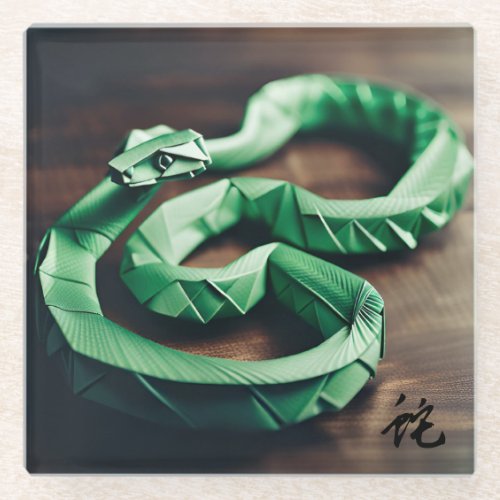 Chinese New Year Snake Green Zodiac Birthday GC Glass Coaster