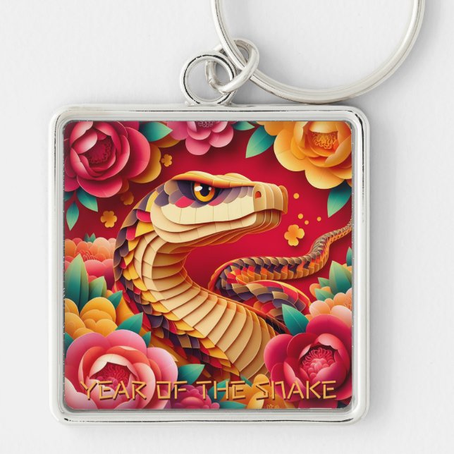 Chinese New Year Snake Origami style 2025 LMSqK Keychain (Front)
