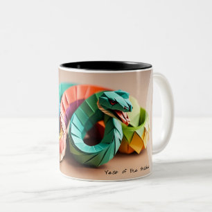 Chinese New Year Snake Origami Zodiac Birthday M3 Two-Tone Coffee Mug