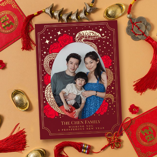 Chinese New Year Snake Photo Holiday Foil Card (Creator Uploaded)