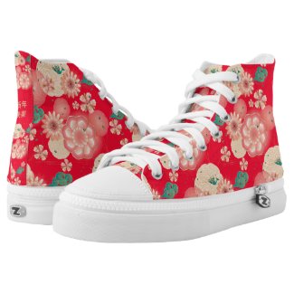 Chinese New Year Spring Flowers Pattern Boho-chic High-Top Sneakers