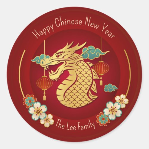 Chinese New Year Stickers Year of the Dragon Red