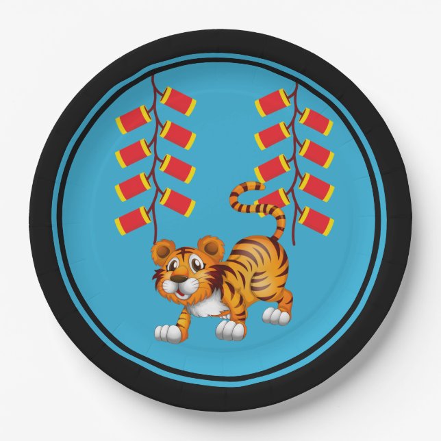Chinese New Year Tiger & Chinese Firecrackers Paper Plates (Front)