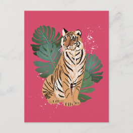 Chinese New Year Tiger Monstera Leaves Holiday Postcard