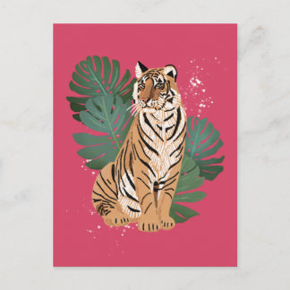 Chinese New Year Tiger Monstera Leaves Holiday Postcard