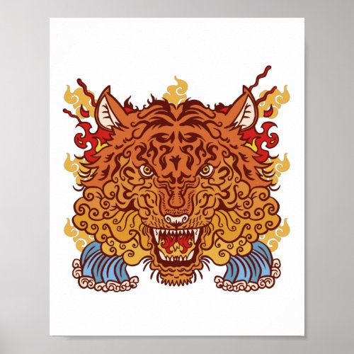 Chinese new year tiger on fire poster