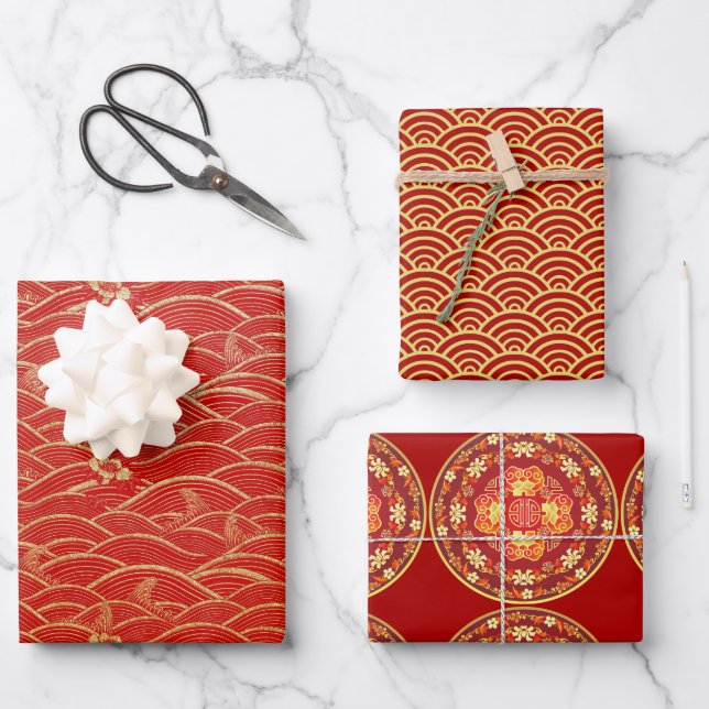 Chinese New Year Traditional pattern W3PS Wrapping Paper Sheets (Front)