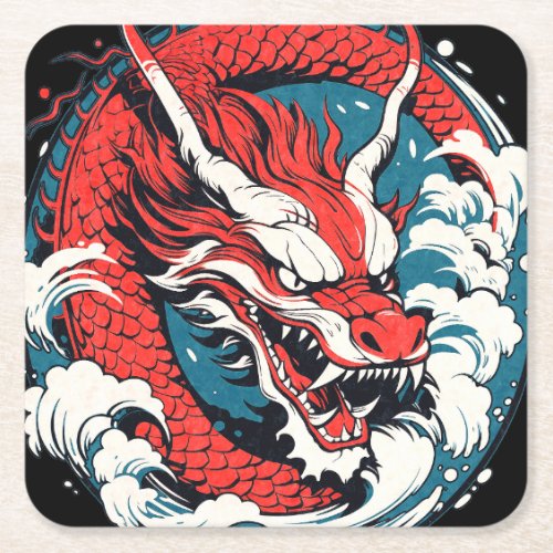 Chinese New Year Year Dragon Zodiac Sign Square Paper Coaster