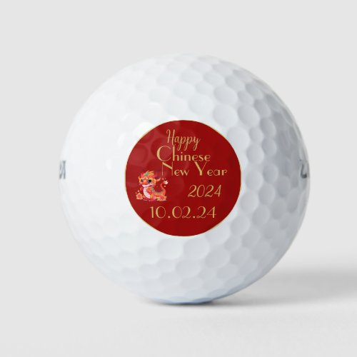 Chinese new year year of the dragon red and gold golf balls