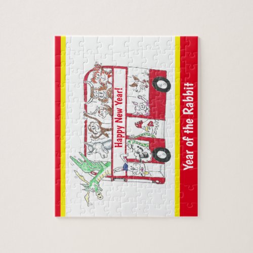 Chinese New Year _ Year of the Rabbit London Bus Jigsaw Puzzle