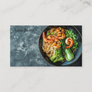 Chinese noodle bowl with spicy shrimp and veggies business card