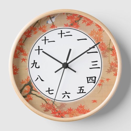 Chinese Number Clock Maple Tree Bird Art
