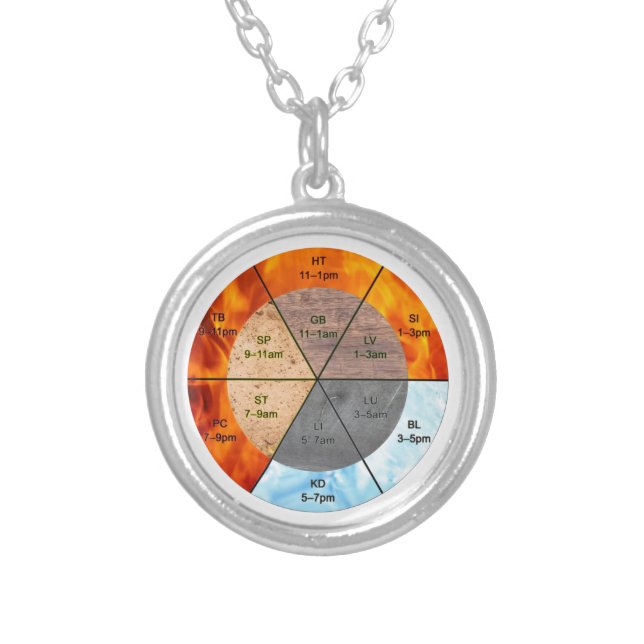 chinese organ clock meridians acupuncture elements silver plated necklace (Front)