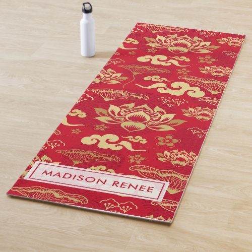 Chinese Oriental Asian Lotus Pattern Personalized Yoga Mat