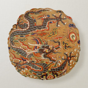 Chinese Oriental Dragon Round Pillow