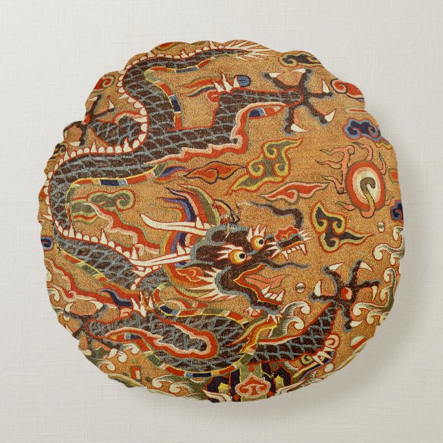 Chinese Oriental Dragon Round Pillow (Front)