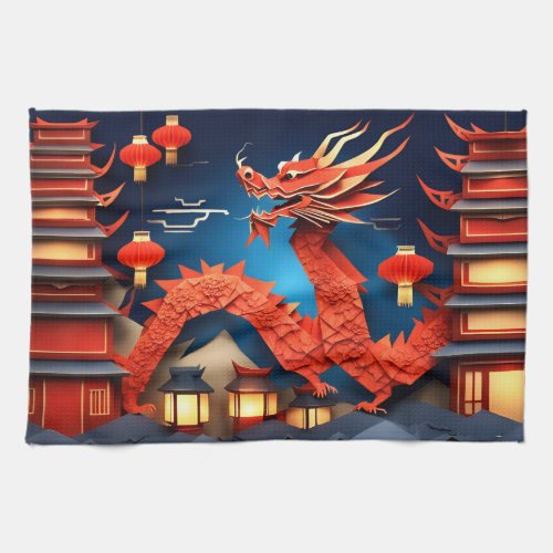 Chinese Origami Red Dragon Year KT Kitchen Towel