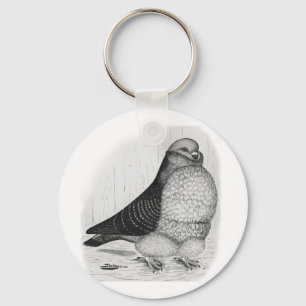 Chinese Owl Pigeon Ink Drawing Keychain