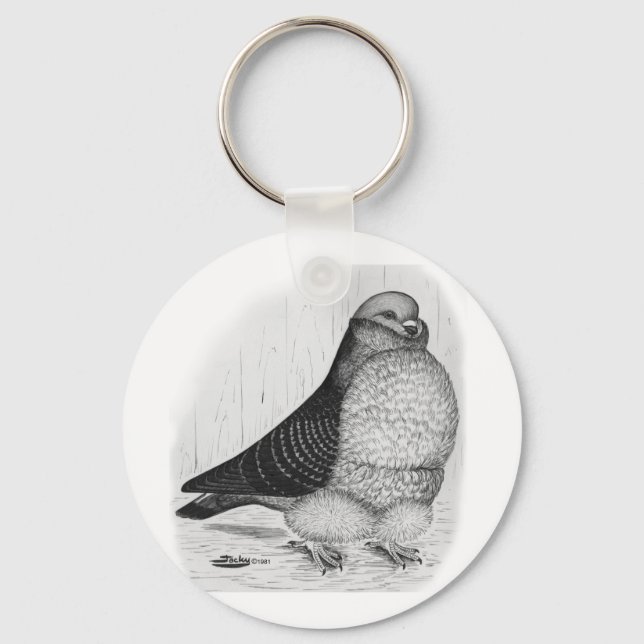 Chinese Owl Pigeon Ink Drawing Keychain (Front)