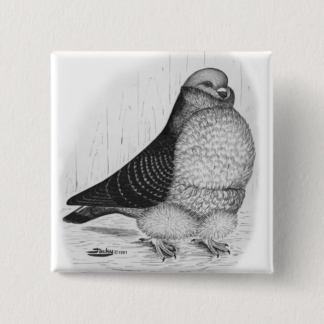 Chinese Owl Pigeon Ink Drawing Pinback Button (Front)