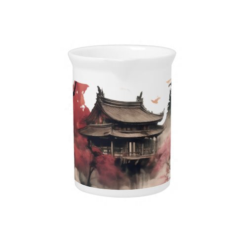 Chinese Pagoda Porcelain Pitcher
