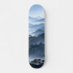 Chinese Painting Blue Misty Landscape With River Skateboard