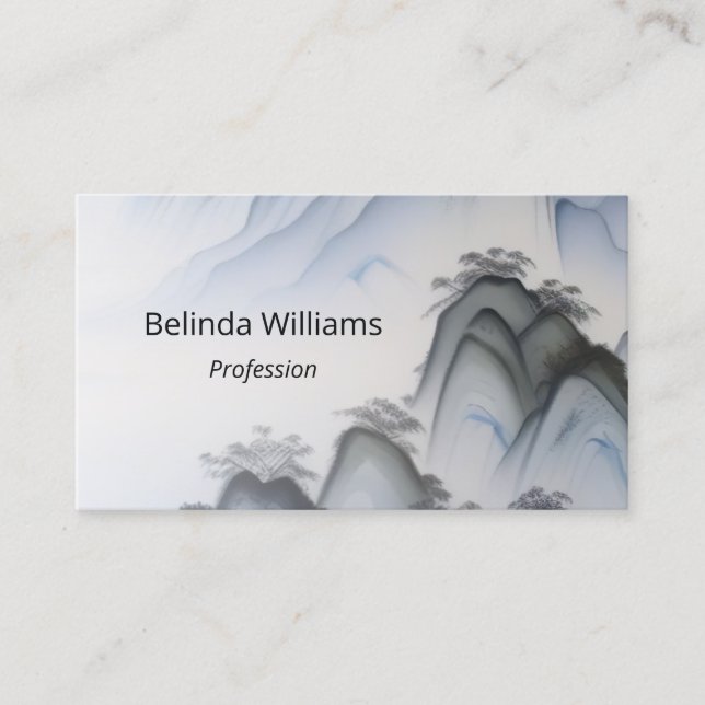 Chinese Painting Blue Mountains Business Card (Front)