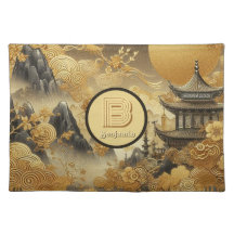 Chinese Painting Faux Golden Dripping Monogrammed