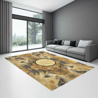 Chinese Painting Faux Golden Dripping Monogrammed  Rug