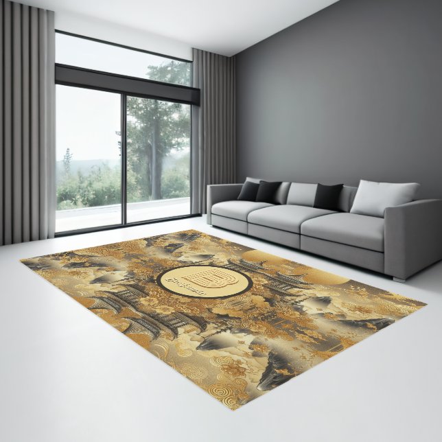 Chinese Painting Faux Golden Dripping Monogrammed  Rug (Insitu (Indoor 3))
