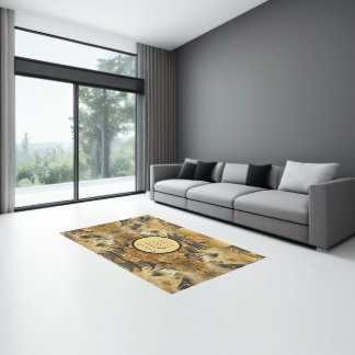 Chinese Painting Faux Golden Dripping Monogrammed  Rug