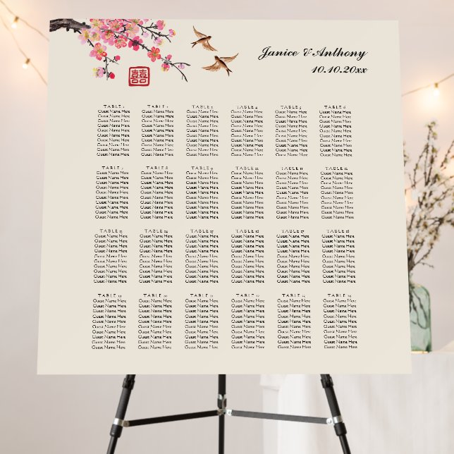 Chinese painting flower bird wedding seating chart foam board (In Situ (Stand))