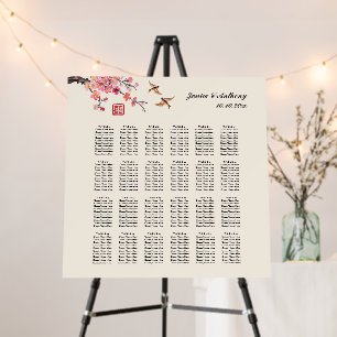 Chinese painting flower bird wedding seating chart foam board