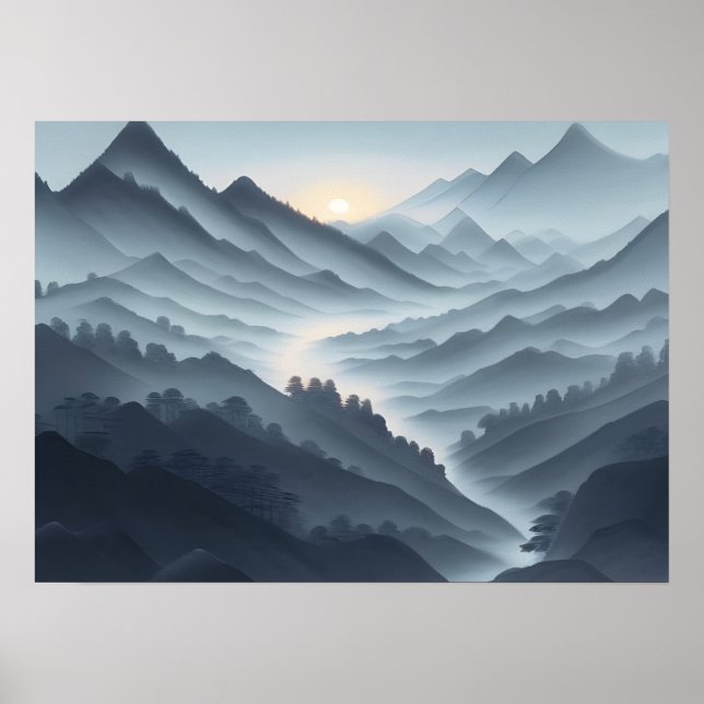 Chinese Painting Misty Landscape With River Poster (Front)