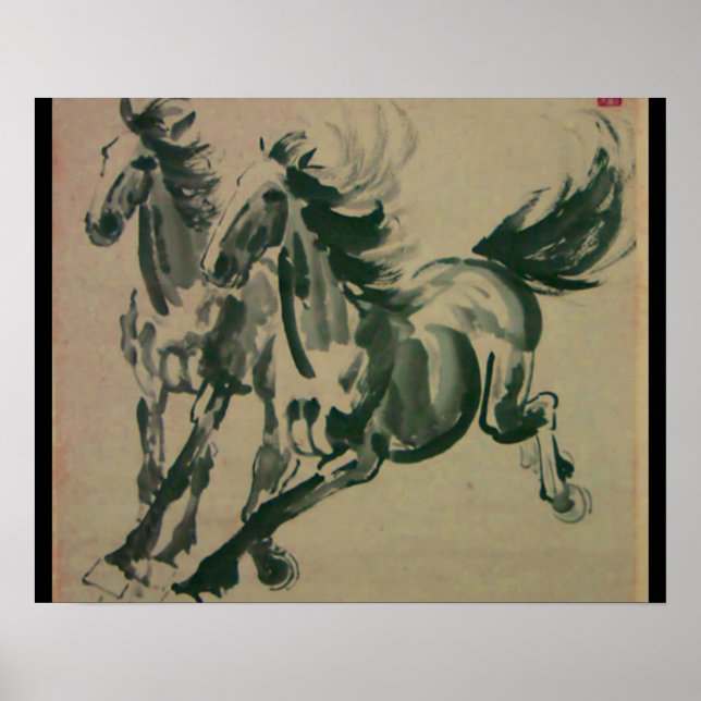 Chinese painting of 2 horses poster (Front)