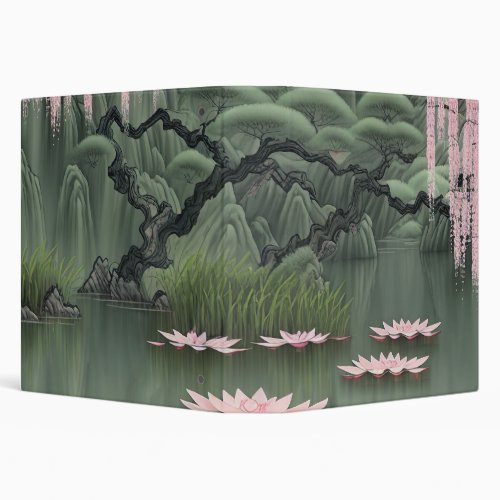 Chinese Painting Of A Pond With Lotus Flowers 3 Ring Binder