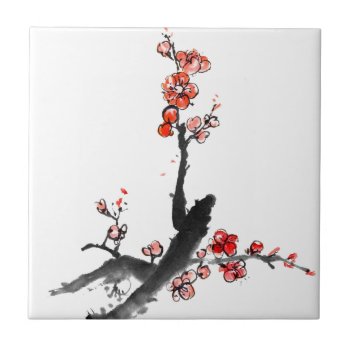 Chinese Painting Of Flowers  Plum Blossom Ceramic Tile by watercoloring at Zazzle