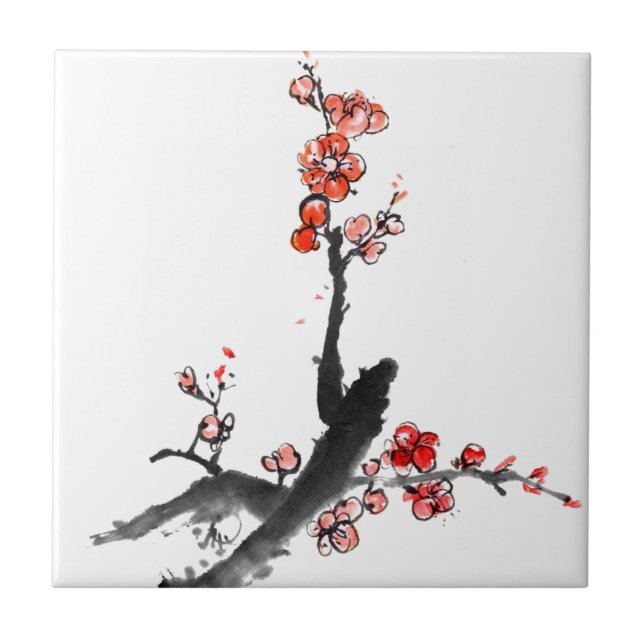 Chinese painting of flowers, plum blossom ceramic tile (Front)