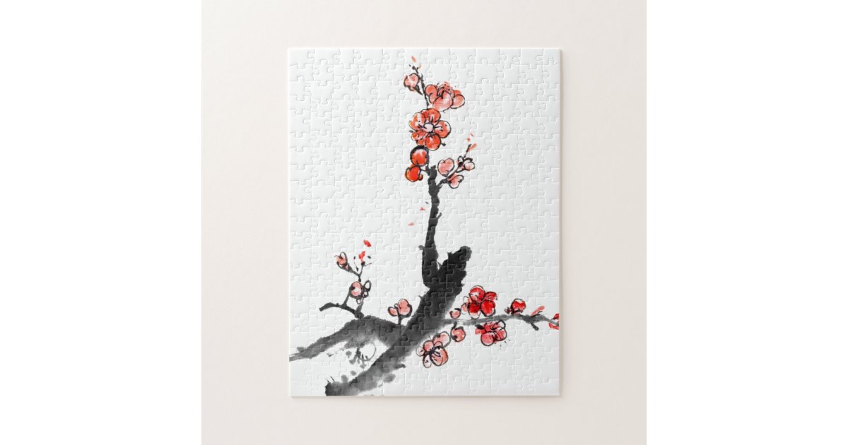 Chinese Painting Of Flowers Plum Blossom Jigsaw Puzzle Zazzle Com