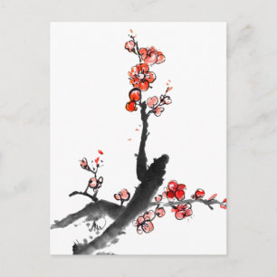 Chinese painting of flowers, plum blossom postcard