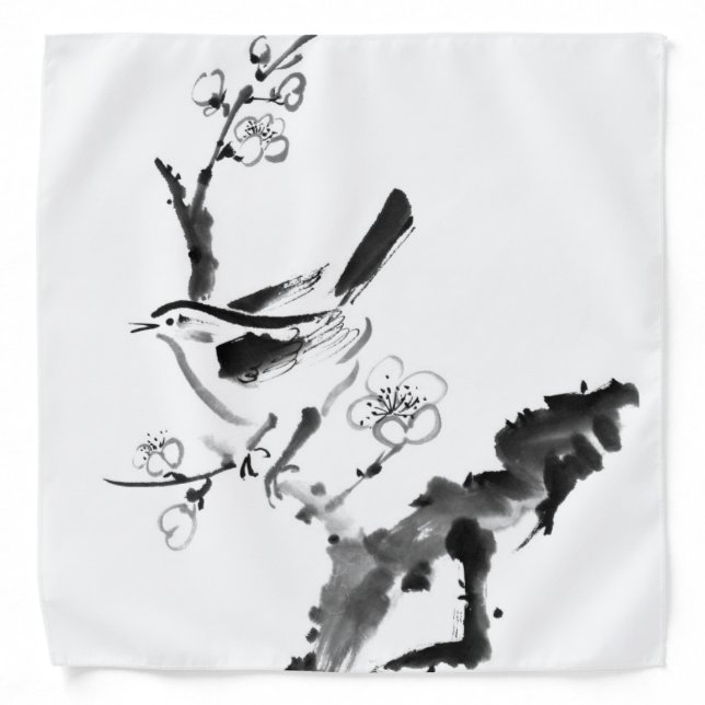 Chinese painting , plum blossom and bird bandana (Front)