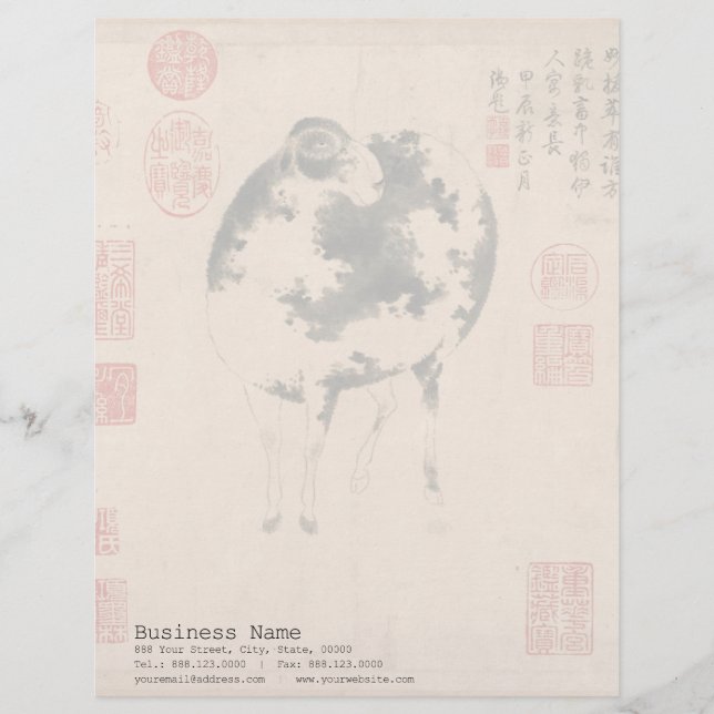 Chinese Painting Ram Goat Lunar Year Zodiac Letter Letterhead (Front)