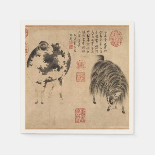 Chinese Painting Ram Goat Lunar Year Zodiac PaperN Napkins