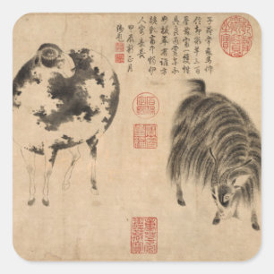 Chinese Painting Ram Goat Lunar Year Zodiac SqS Square Sticker