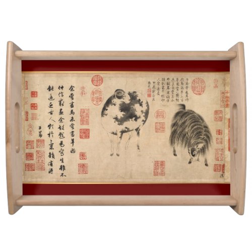 Chinese Painting Ram Goat Lunar Year Zodiac WSTray Serving Tray
