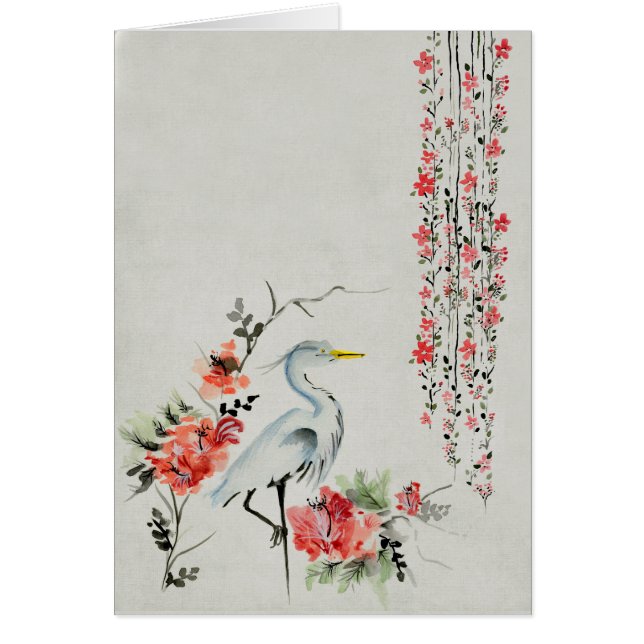 Chinese Painting Stork and Pink Flowers (Front)