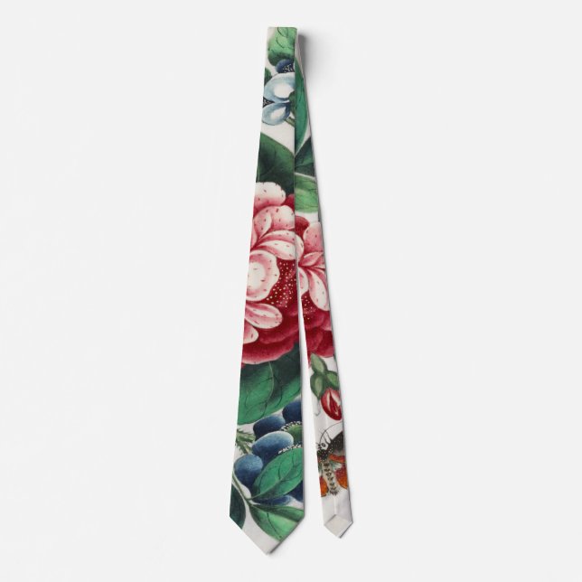 Chinese painting with flowers and butterfly neck tie (Front)