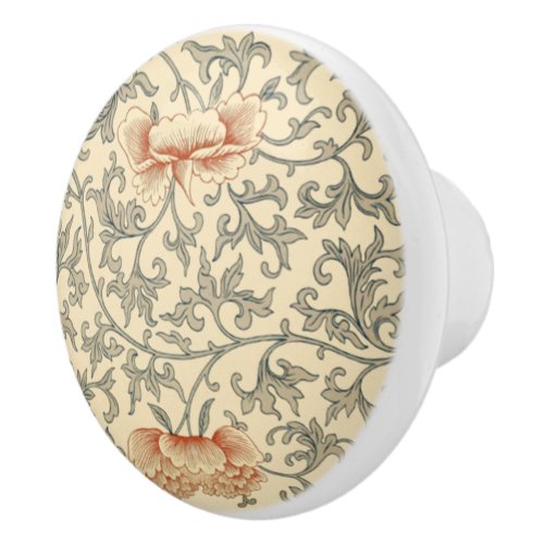 Chinese Pale Orange Flower  Gray Leaf    Ceramic Knob